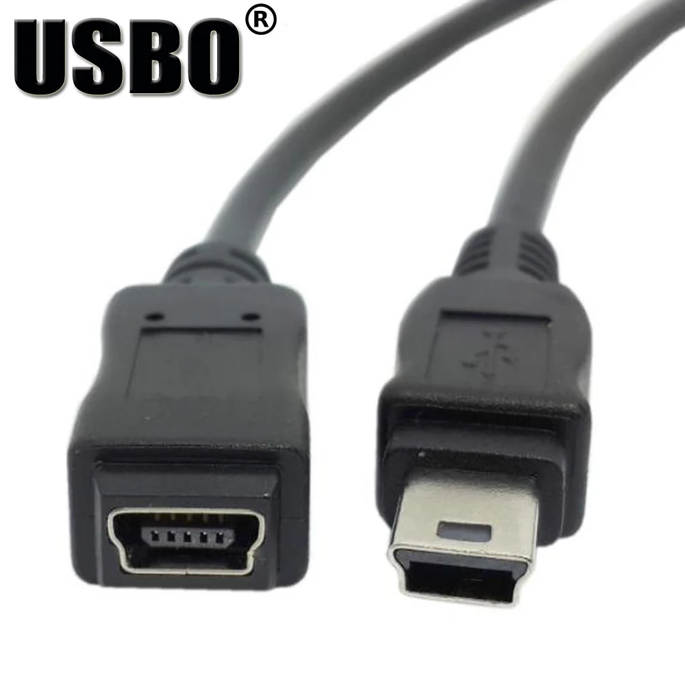 Высокое качество, черный, 0,5 м, 1,5 м, мини USB кабель для передачи данных, высокоскоростной мини USB Т-порт, 5-контактный разъем для подключения к женскому автомобильному удлинителю