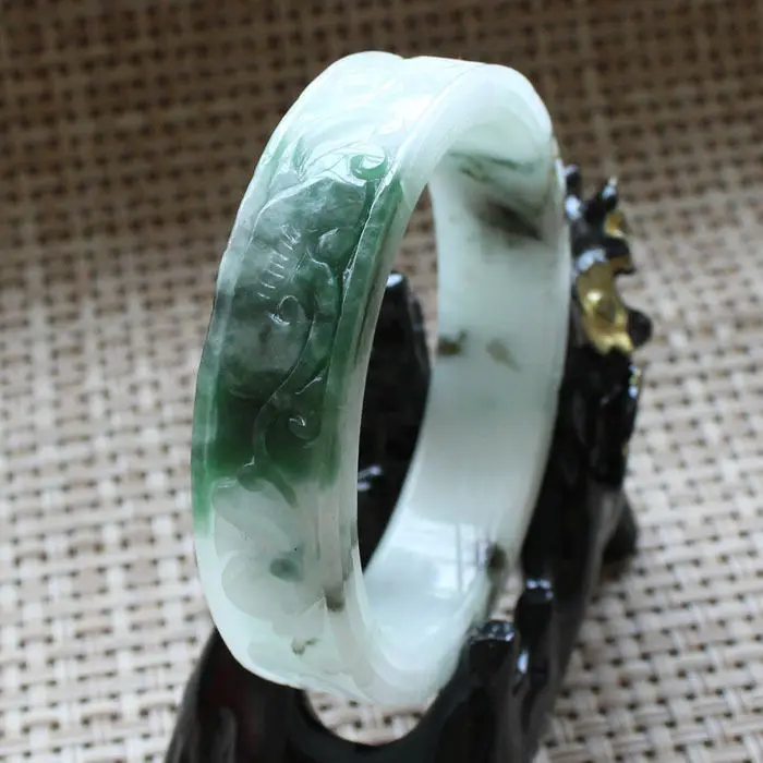 

A798 Chinese Hand-carved Emerald Green stoneite stone Gems Bracelet Bangle 60mm 10.20 40
