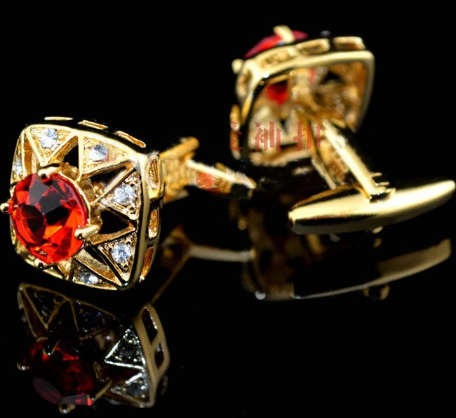 

Free shipping Crystal Cufflinks 6 colors option round big rhinestone design hotsale copper material cufflinks whoelsale&retail