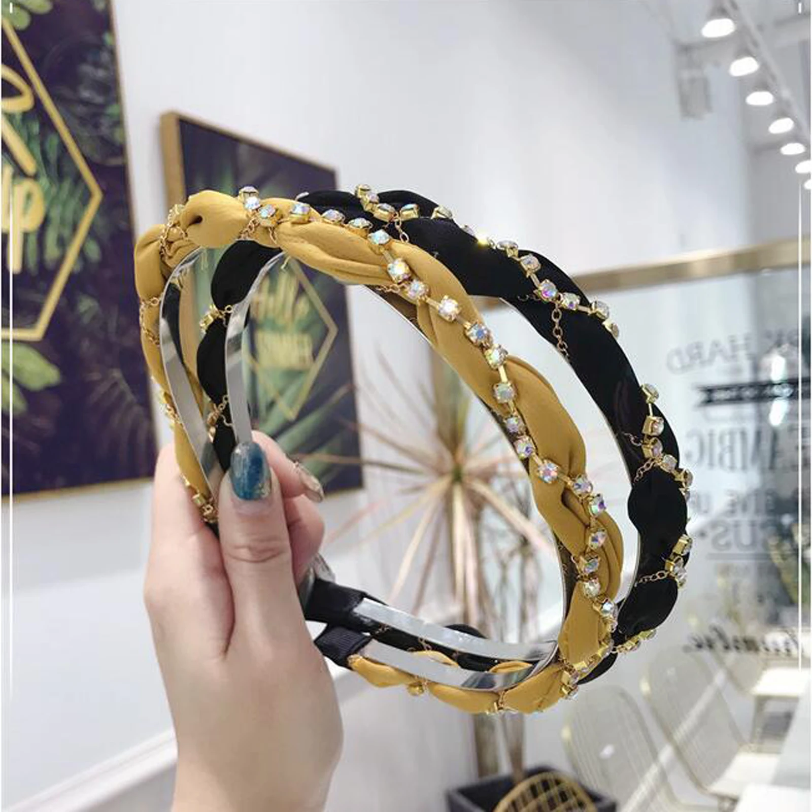 

Fashion Flesh Style Hairband Women New Arrival Summer Autumn Headband Shining Rhinestone Chain Inlay Hair Accessories