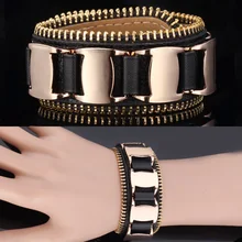 Pulsera del abrigo Para Hombres Redimensionable Joyería de Moda Chapado En Oro Negro/Marrón de Cuero Genuino Pulsera H412