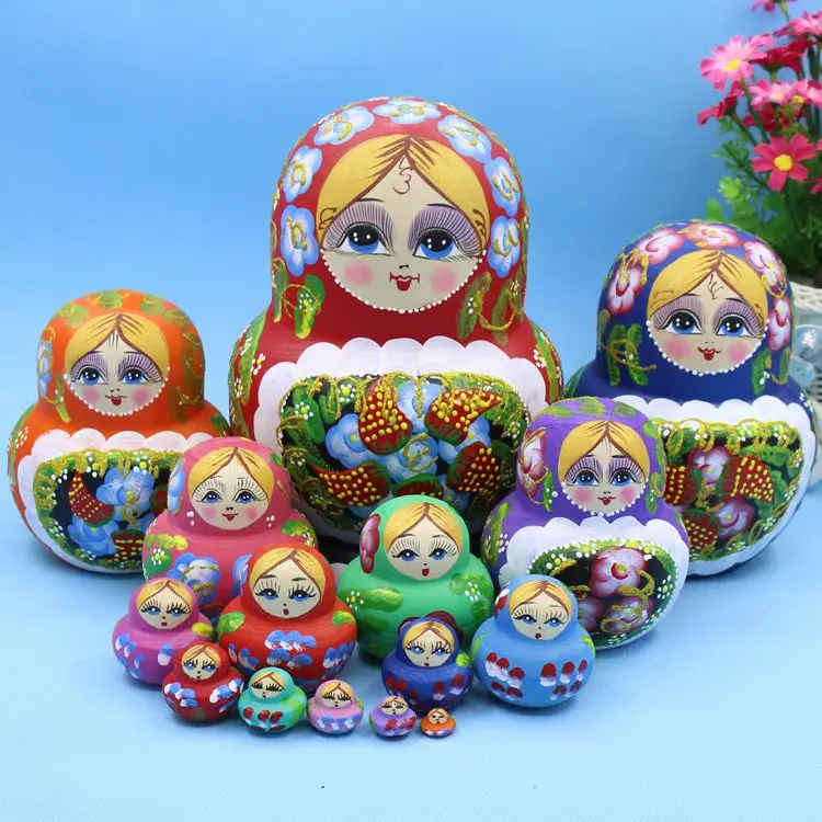 Bonecas de Aninhamento dos Desenhos Bonecas para o Bebê 20cm de Madeira Russa Animados Tradicionais Matryoshka Crianças Brinquedo & Presente 15 Pçs