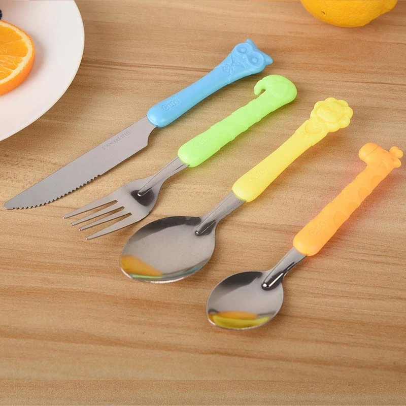 Children's 4pcs Stainless Steel Cutlery Set Animal Handle Kids Toddler Baby Children's 4pcs Stainless Steel Cutlery Set Animal Handle Kids Toddler Baby