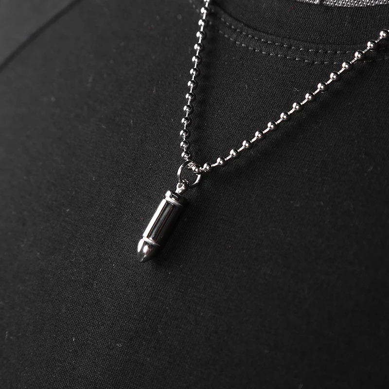 

Men Classic Bullet Pendant Necklace Stainless Steel Necklace Black Silver Gold Color Punk Necklace PS928