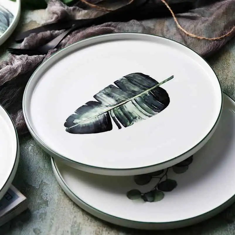 

Nordic Style Bone China Plate Creative Hand-painted Ceramic Plate Dish Steak Salad Dessert Plate Unique Dinnerware Cake Tray