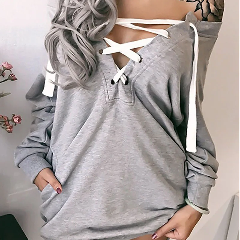 Оптовая продажа Sexy сексуальные женские толстовки пуловер галстук v образным