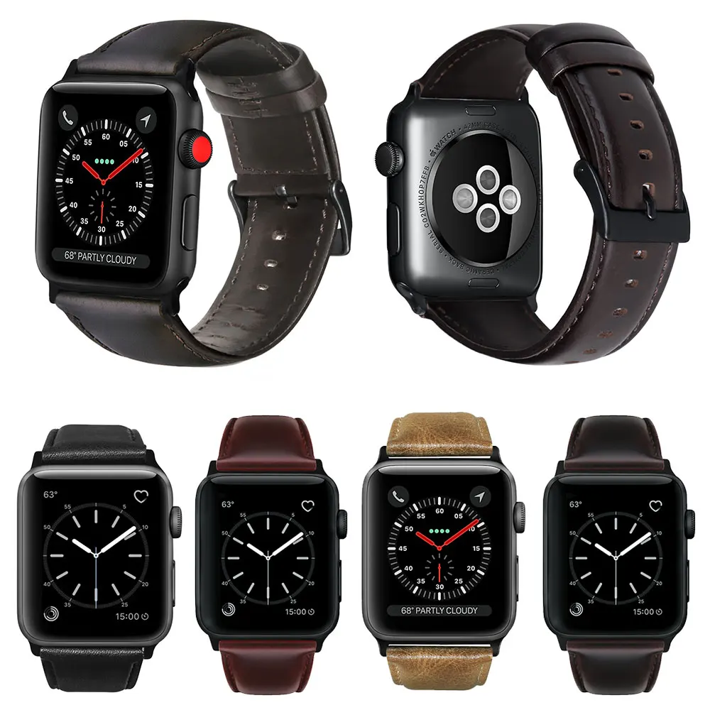 

Genuine Leather Band For Apple IWatch 38mm 42mm Replacement Strap with Stainless Metal Connectors for Apple Watch Series 3/2/1