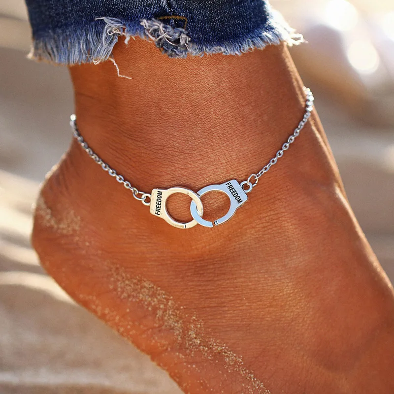 

New Fashion Love Handcuffs Beach Anklets For Women Trendy Foot Jewelry Freedom Letters Leg Bracelet Nice Gift For Girl