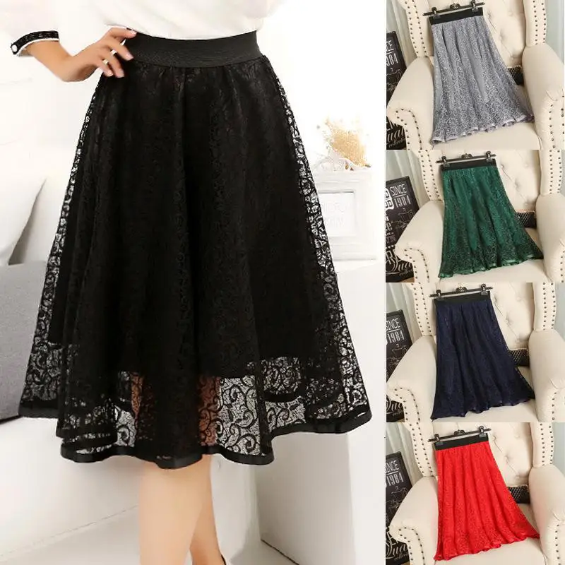 

2019 New Spring And Summer Women's Waist Gauze Lace Skirt Thin A A-line Long Skirt Free Shipping