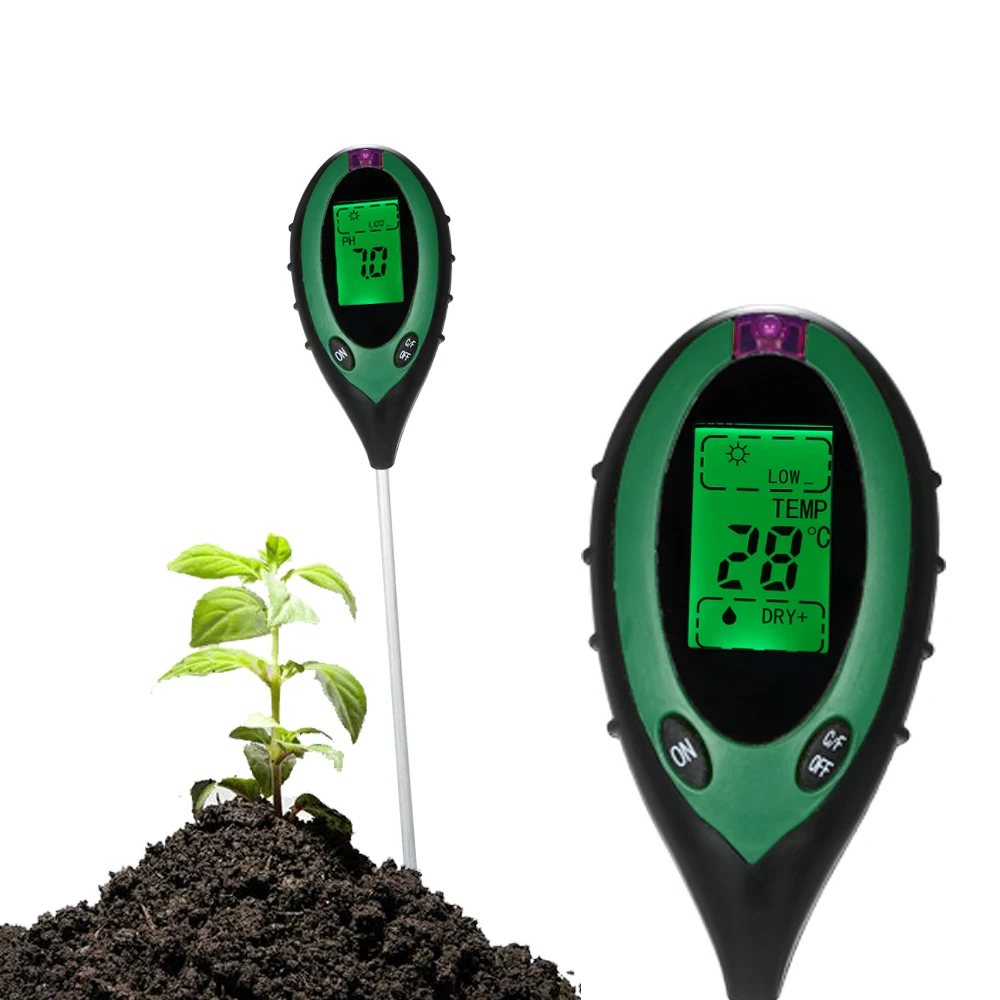 

4 in 1 Plant Flowers Soil PH Moisture Light Soil Meter Temperature Thermometer Soil Survey Instrument Sunlight Intensity Tester