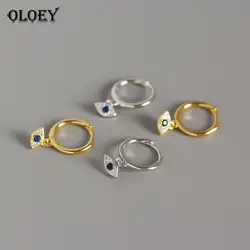 OLOEY 100% чистое серебро 925 пробы Серьги-кольца для женщин Европа Мода Мини Циркон Синий глаз кулон маленькие серьги подарок YME512