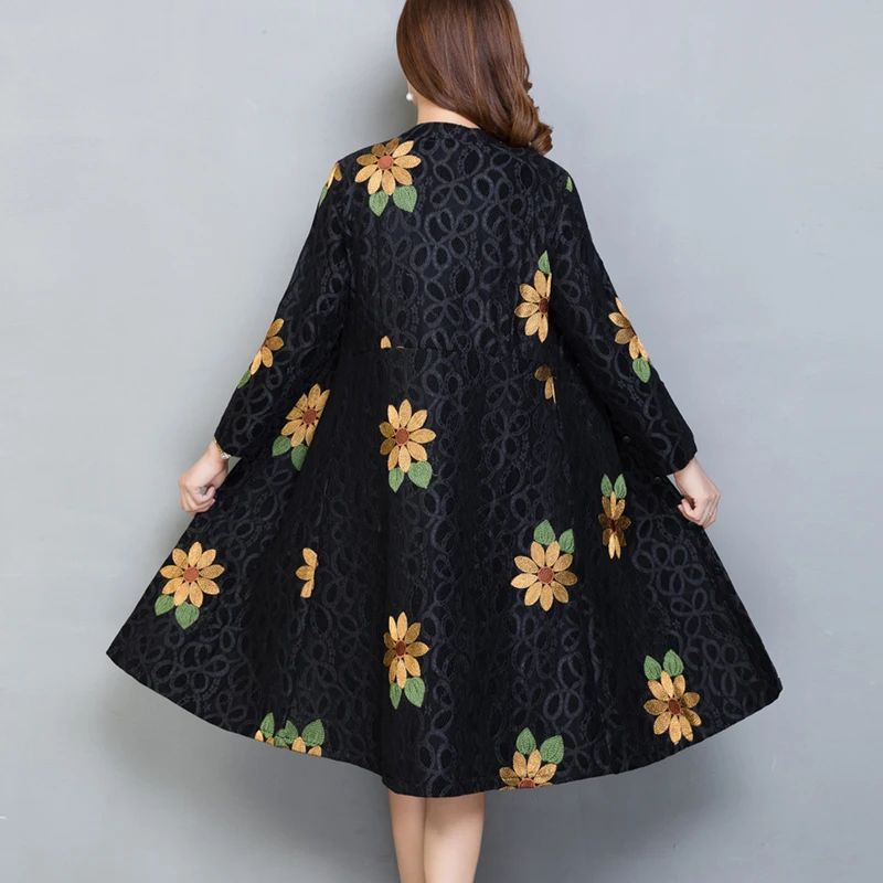 Осень весна модные женские туфли вышивка цветок элегантный Добби Тренч, осень г. женский s 5xl 6xl Свободные пиджаки пальто