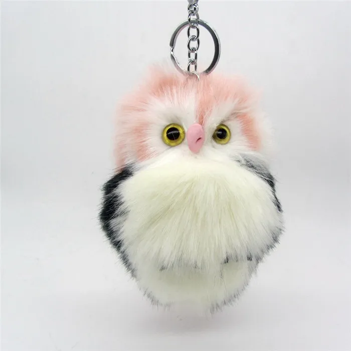 New Fashion 15cm Faux Rabbit Fur Pom Pom Owl Key Chain Women Bag Charms Keychain Female Car Key Ring Jewelry Trinket Man Keyring (14)