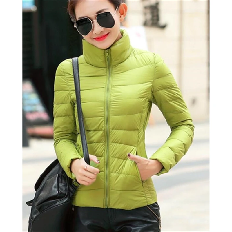 Женский ультра легкий пуховик ZOGAA на молнии с капюшоном и длинным рукавом