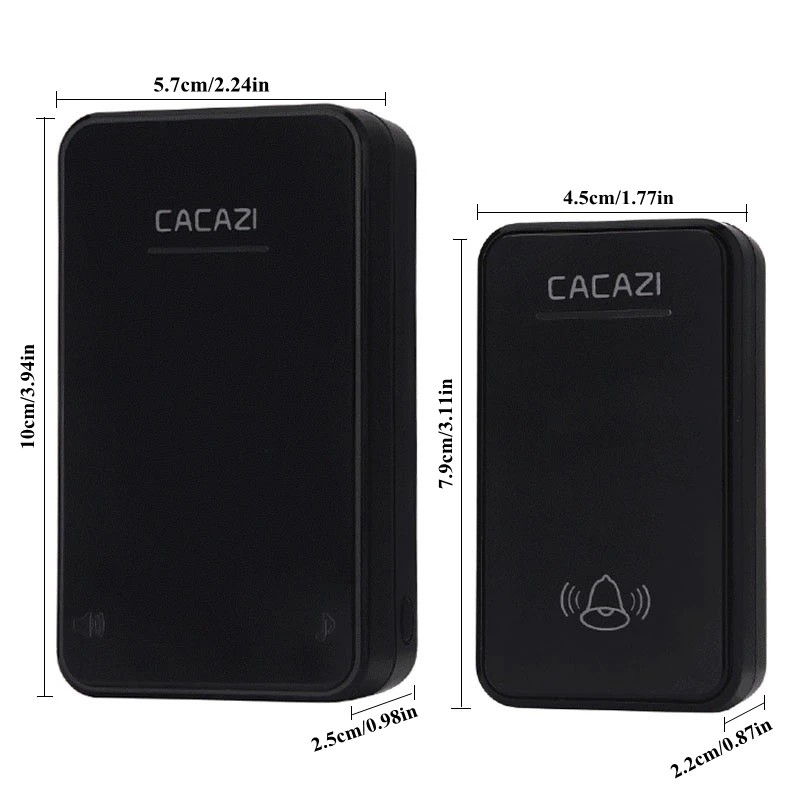 CACAZI, беспроводной дверной звонок, водонепроницаемый, светодиодный, AC 100-240 В, EU/US/UK, штекер, дверной звонок, 2 кнопки, 300 м, пульт дистанционного управления, 48 колец, 6 громкости, домашний звонок