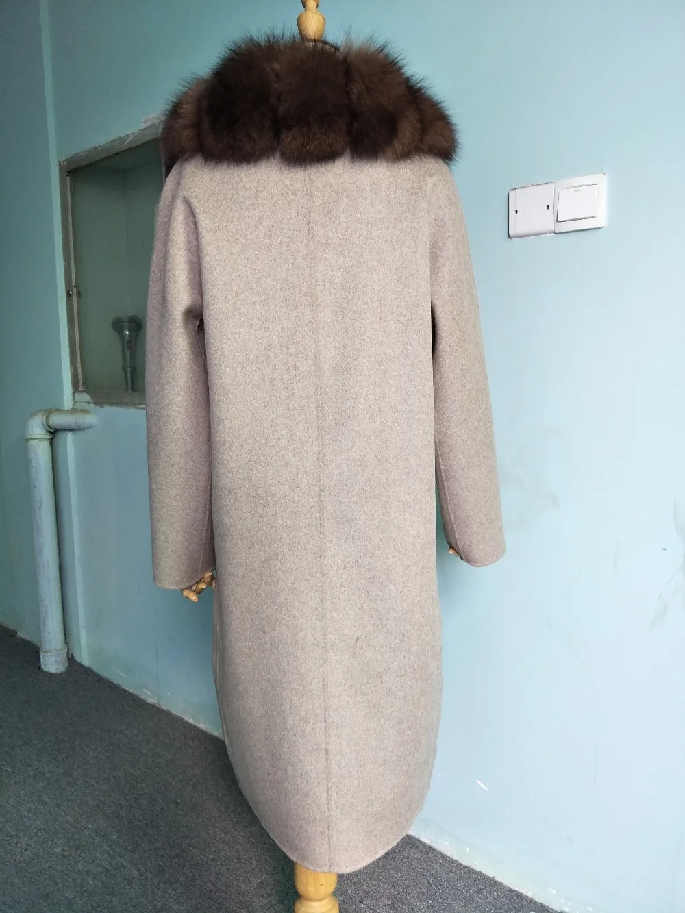 Luxurious Oversized Real Fox Fur Collar Cashmere Coat 90% Wool Blends Winter Real Fur Coat Women Clothes Real Fur Jacket