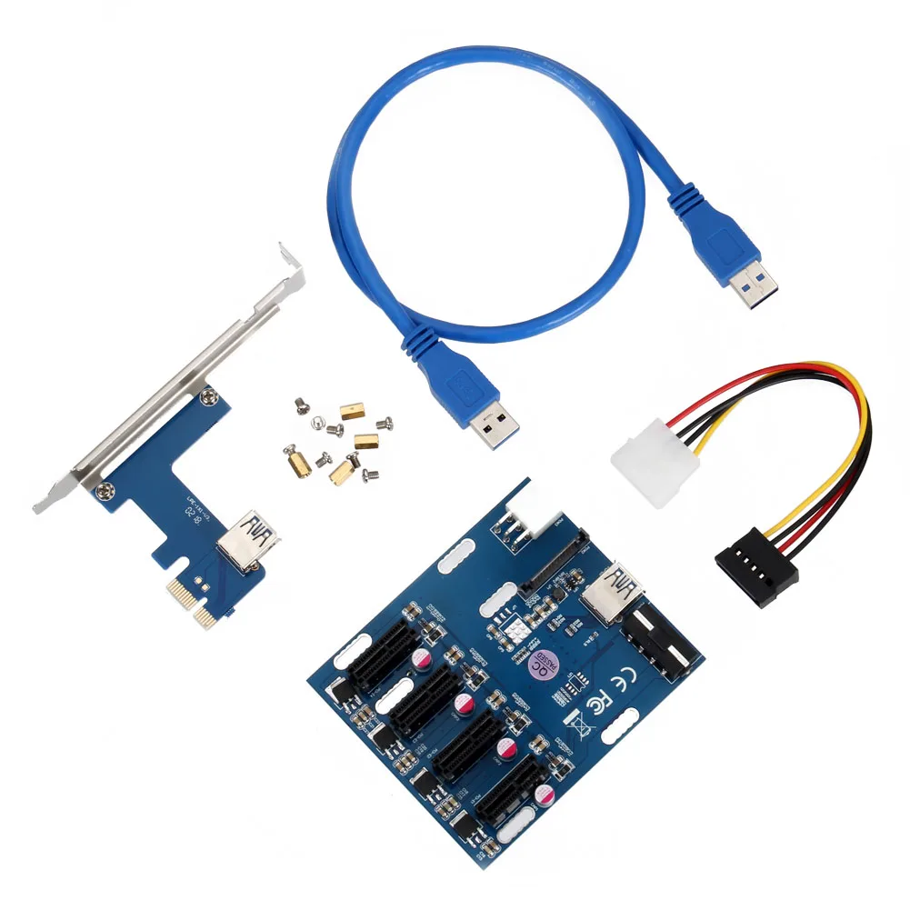 

New High Quality Hot PCI Express Riser Card PCI-E Expansion Kit 1 to 4 Ports Switch HUB Adapter for BTC Mining Module QJY99