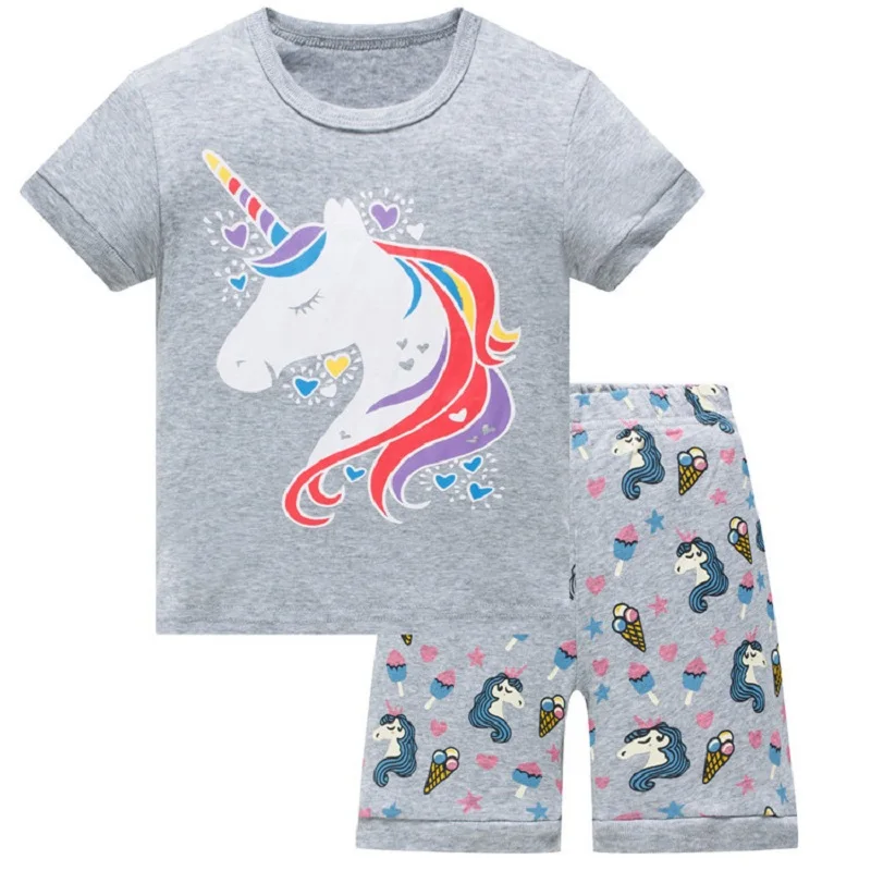 Детские пижамы для девочек; пижамы с принтом для маленьких девочек; Детская Пижама с короткими рукавами; bebe; одежда для сна; комплект летней одежды - Цвет: 19