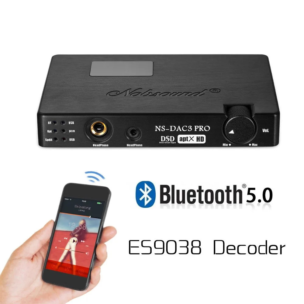 Nobsound мини ES9038 XMOS коаксиальный Оптический CSR8675 Bluetooth 5,0 APTX-HD USB Dop DAC усилитель для наушников цифровой аналоговый преобразователь