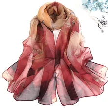 Новая мода женский платок шифон шарф Шелковый креп-Жоржет лист лотоса Роза цветочный принт Солнцезащитная бандана длинная шаль обёрточная бумага HY139