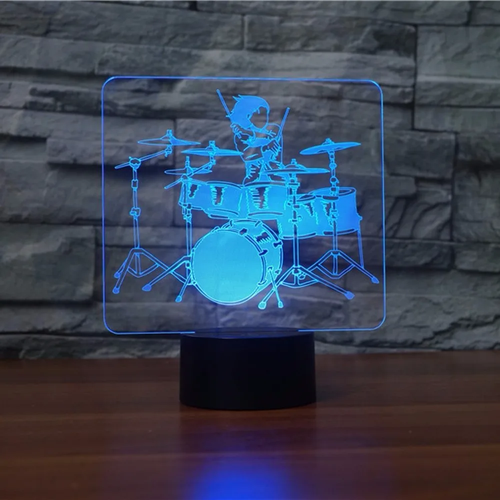 

Drum Set 3D LED Lamp Rock and roll 3D Night Light 7 Color Changing Touch Table Lamps Acrylic Musical Instruments Desk Lamp