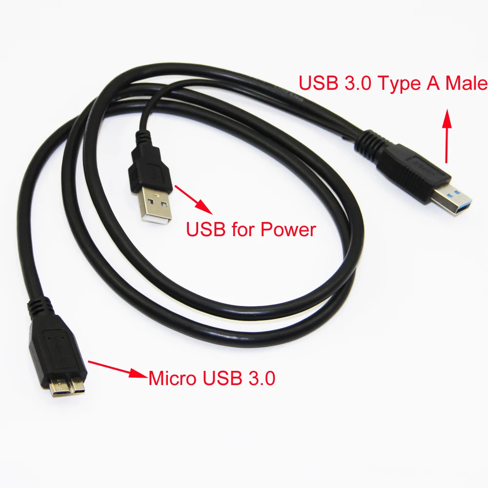 Bochara Micro USB 3,0 с usb-питанием кабель для передачи данных папа-папа Супер Скоростной Y сплиттер 2 в 1 кабель для передачи данных для HDD 60 см 100 см