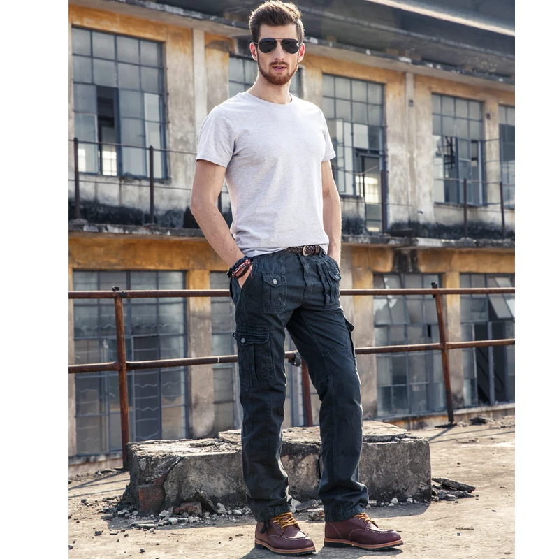  Drop shipping New Arivals Multi-Pockets Solid Mens Cargo Pants Military Loose Long Trousers 29-40 J