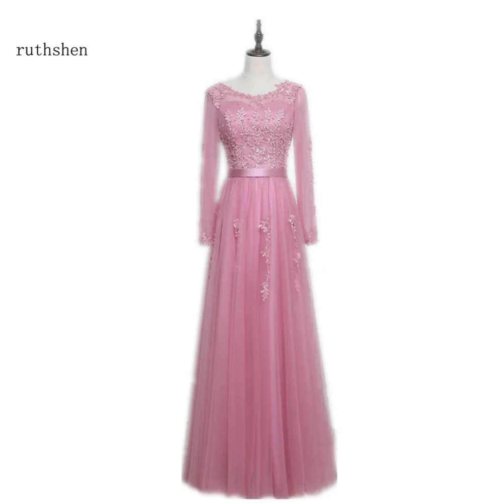 Ruthshen розовый настоящий образец вечернее платье для выпускного с длинными