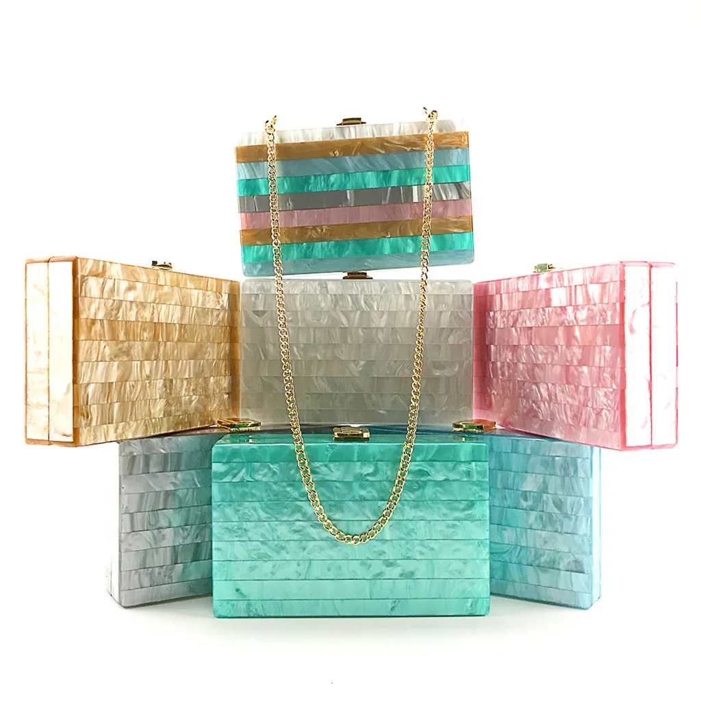 

Women Fashion Solid Color Cover Women Evening Bag Geometric Stitching Color Acrylic Box Party Package кошелек женский#529