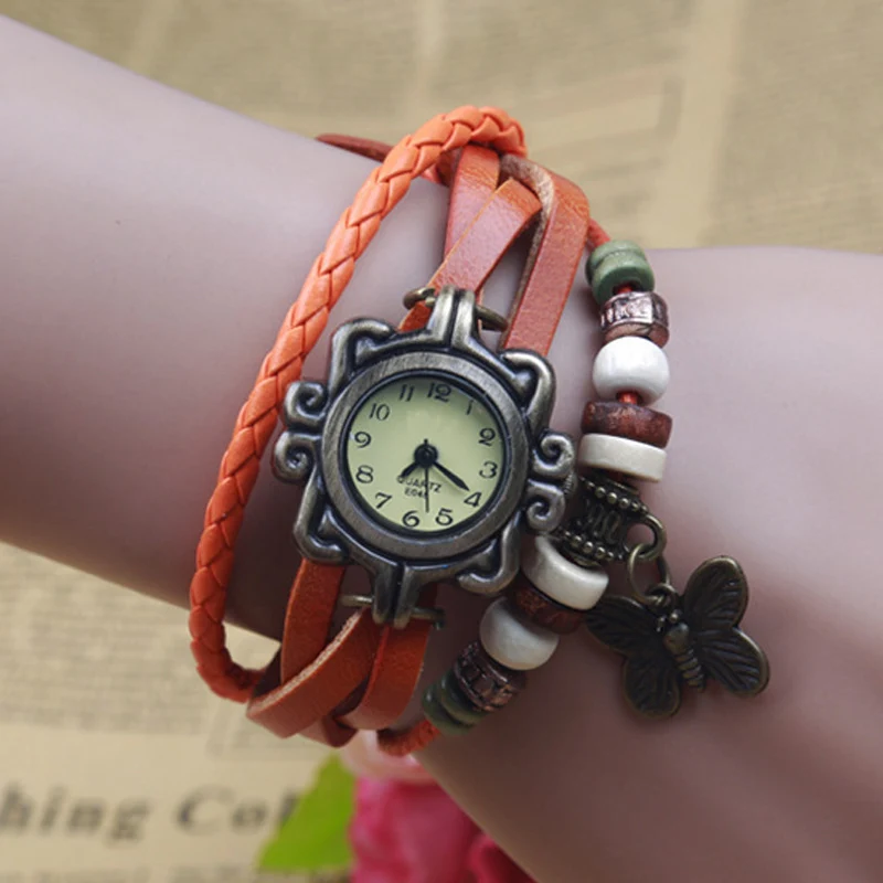 

Fashion Twining Bracelet Watch Pendant Vintage Female Wrist Watch Plant Flower Plastic Wristband Quartz Wrist Watch