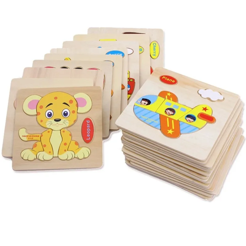 

1Pcs Random Kids Cartoon Animal Design Wooden Puzzle Game Educational Wooden animal puzzle toys