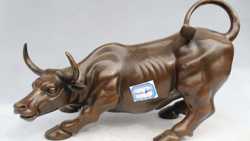 

Western Art Figurine Pure Copper Bronze Angry Bull Ox Cattle Sculpture Statue