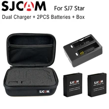 Original 2PCS Battery 1000mAh Rechargeable Li-ion Battery + Dual Charger + SJCAM Medium Size Storage Box for SJ7 Action Camera