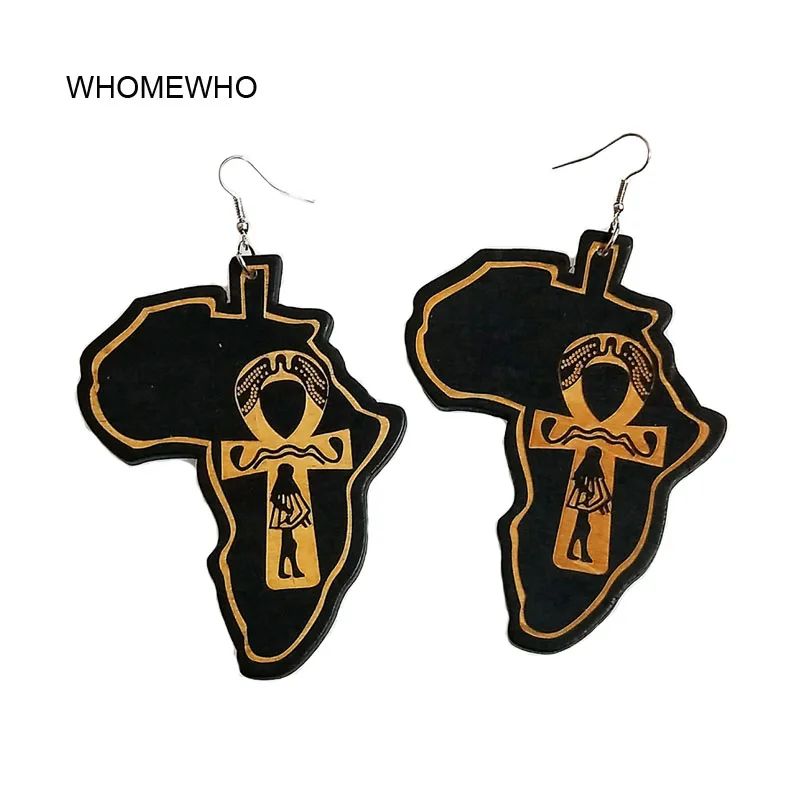 

Natural Wood Laser Cut Engraved Eye of Horus Nefertiti Egypt Africa Map Ankh Earrings Bohemia African Wooden DIY Party Jewelry