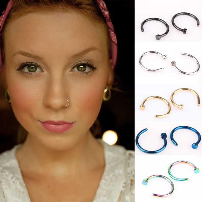 2 Pcs/Lot Nose Hoop Nose Rings Stainless Steel Body Piercing Jewelry 5