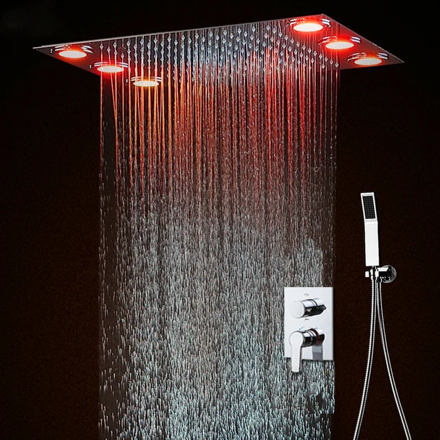 Hot and Cold Ceiling Shower Head Set Electric LED Faucets Rain Bath