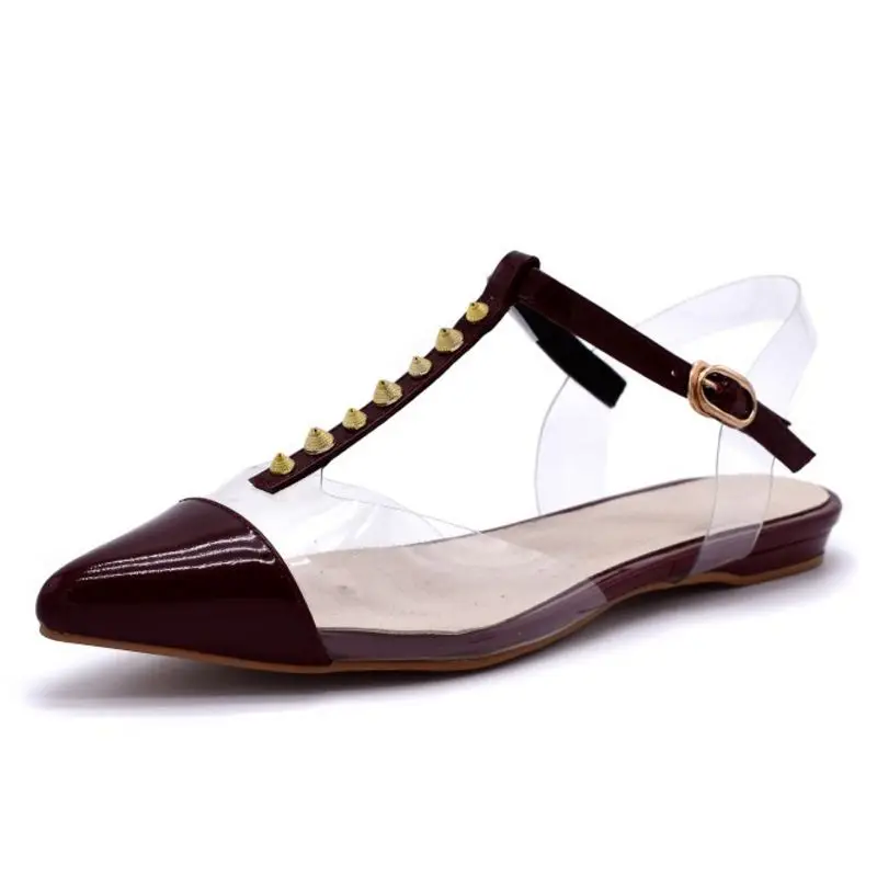 CarziCuzin Женские туфли-лодочки сандалии натуральная кожа острый носок с заклепками сандалии с пряжкой женские Винтаж модная обувь размеры