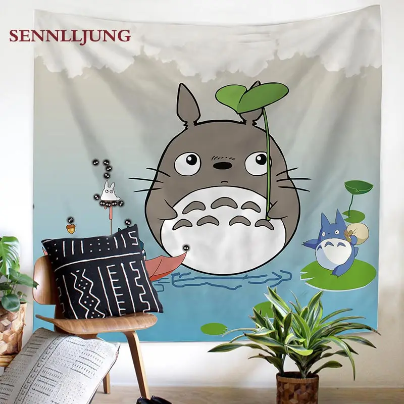 

SENNLLJUNG 100% polyester Totoro psychedelic tapest Cartoon Printed tapestry wall hanging decor tapestry wall hanging blankets