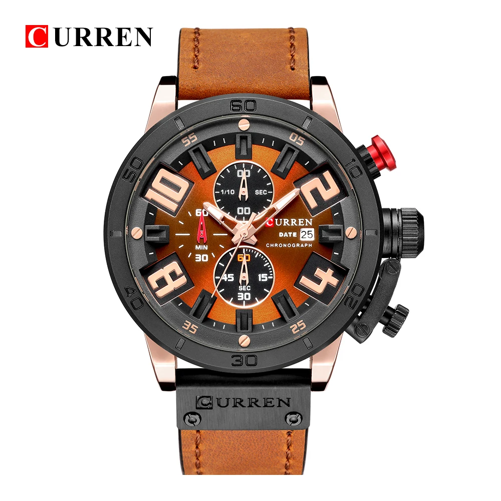 Günstig Curren Uhren 2018 Uhren Männer Chronograph Sport Leder Strap Militär Quarz Curren Uhren Männer Armee Mode Marke Männlichen Uhr