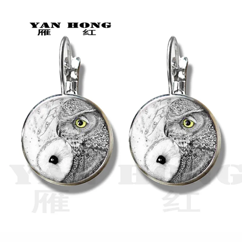 Винтажные серьги Yin Yang черный белый крест Tai Ji ювелирные изделия стеклянный