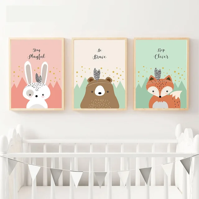 Tribe Woodland Animal Art Canvas Poster Rabbit Fox Nursery Print Tribe Woodland Animal Art Canvas Poster Rabbit Fox Nursery Print Painting Cartoon Picture Baby Kid Bedroom