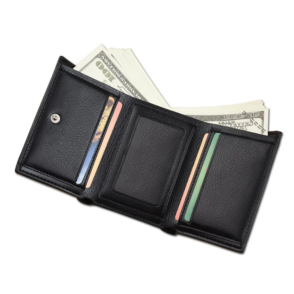 

Unisex leather Wallet purse Clutch Handy Bag triple folding Male or Female High Quality Black fashion clutch cartera 2019