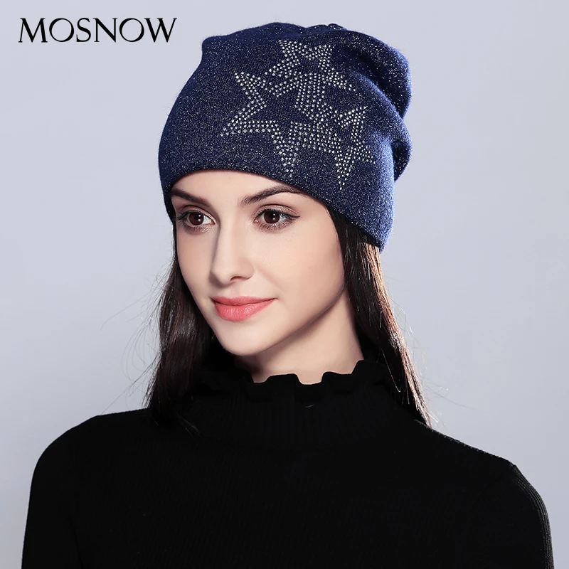 

Wool Women Hats For Girls Vogue Five-Pointed Stars 2019 Fashion Autumn Winter Knitted Hat Female Skullies Beanies #MZ716
