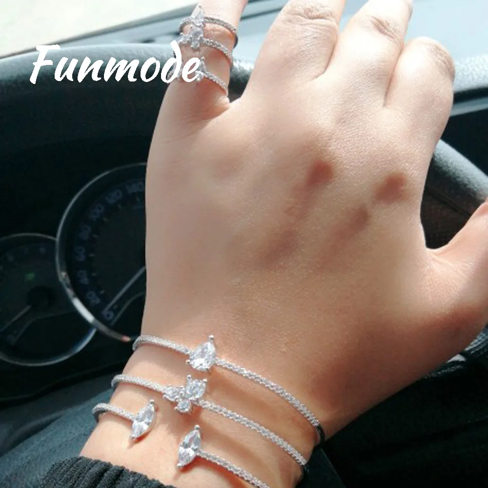 

Funmode Hot Sale Water Drop Shape Exquisite AAA CZ Micro Pave Bracelets, Bangle Women and Rings Fashion Jewelry Bijoux F003K