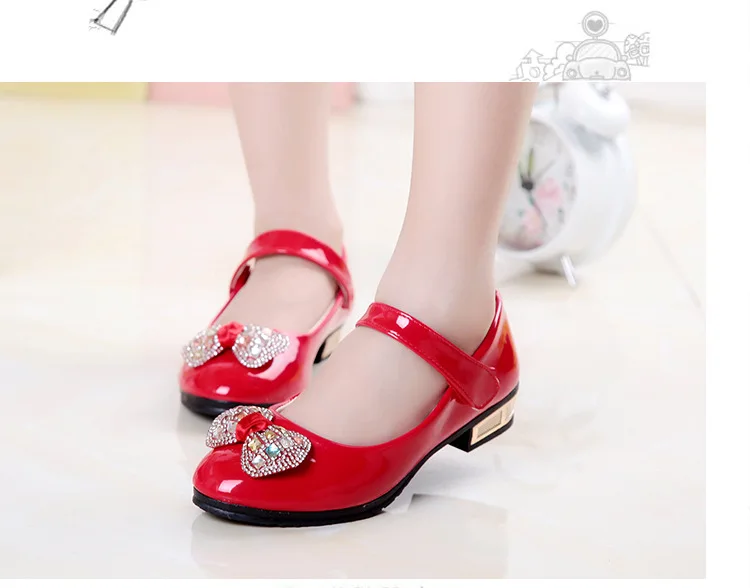 Туфли для девочек Aercourm a/Обувь для девочек принцесса Обувь Демисезонный Новые Детские Красный PU Обувь кожаная для девочек Обувь для девочек модная обувь, расшитая стразами Размеры 26-36