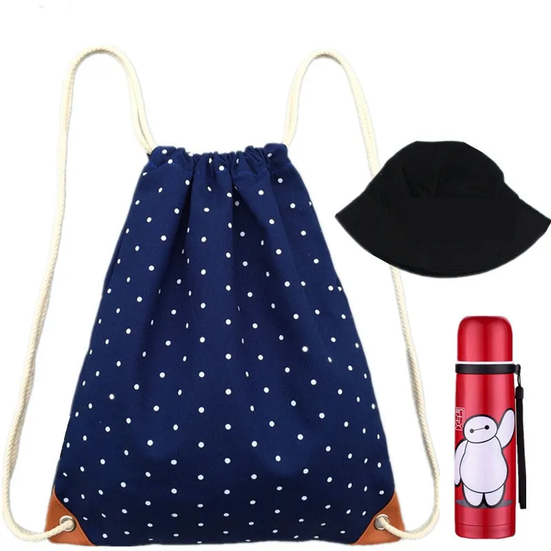 Canvas Drawstring Backpack Sackpack Bag dots (1)