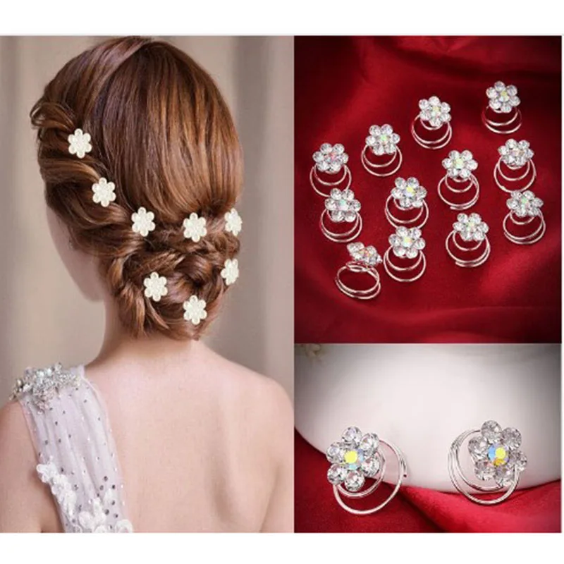 Korean White 12pcs Lot Rhinestone Spiral Dishing Hairpins Fringe
