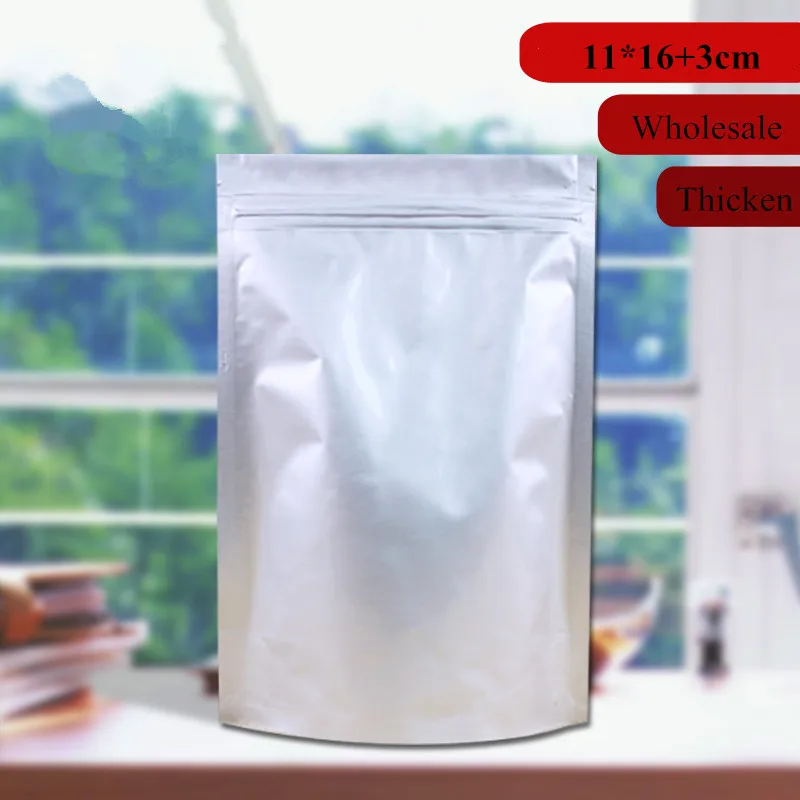 11*16+3cm Reusable Zipper Bag Silver Aluminium Foil Stand Up Ziplock Bag Self Sealed Electronic