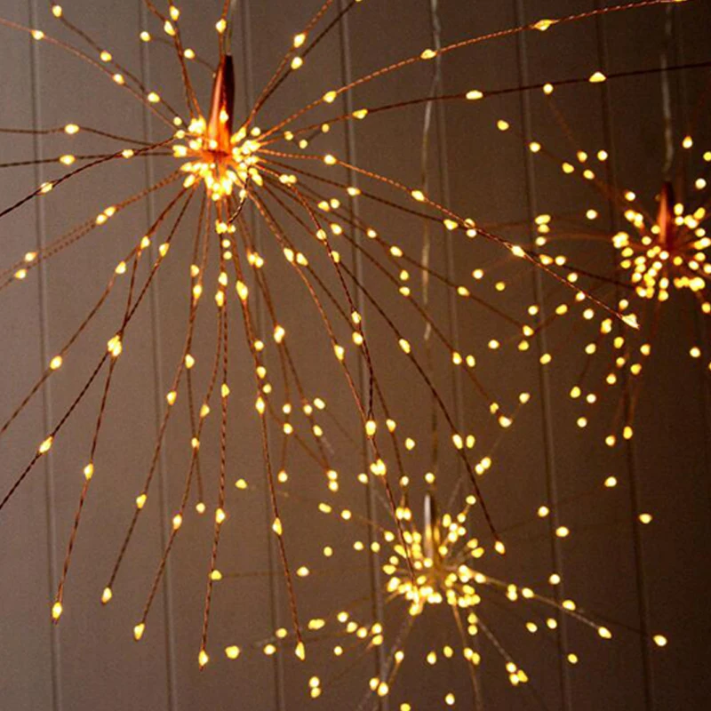 Jardim ao ar Luzes de Fadas Fogos de Artifício Luz da Corda Solar Livre Pendurado Starburst Fada Natal Ano Novo Iluminação 200 Led Luz 15 livre luzes de fadas fogos de artifício