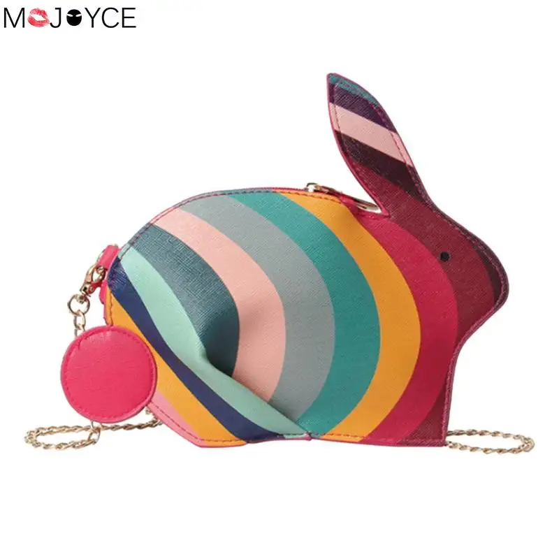 

Kid Cute Colorful Rabbit Shape Colors Shoulder Bags Girls Leather Striped Handbags Chain Crossbody Bag for Women Bolsa Feminina